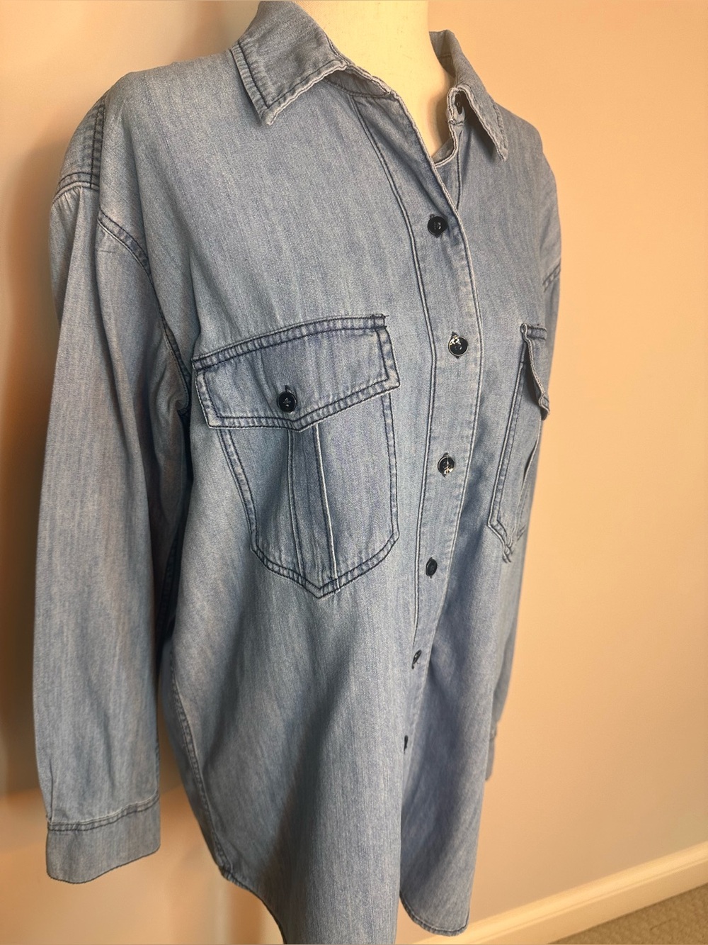 Sz S Free People button down denning chambray shirt cotton oversized